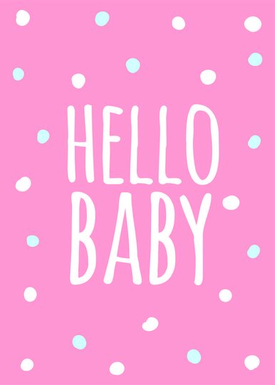 Placa Decorativa Frase: "Hello Baby" Rosa e Bolinhas