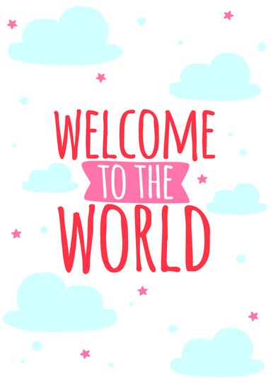 Placa Decorativa Frase: "Welcome To The World" Nuvens
