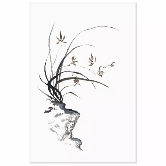 Placa Decorativa Furan Arte de Flor Ornamental Orquídea do Samurai no Estilo Sumiê