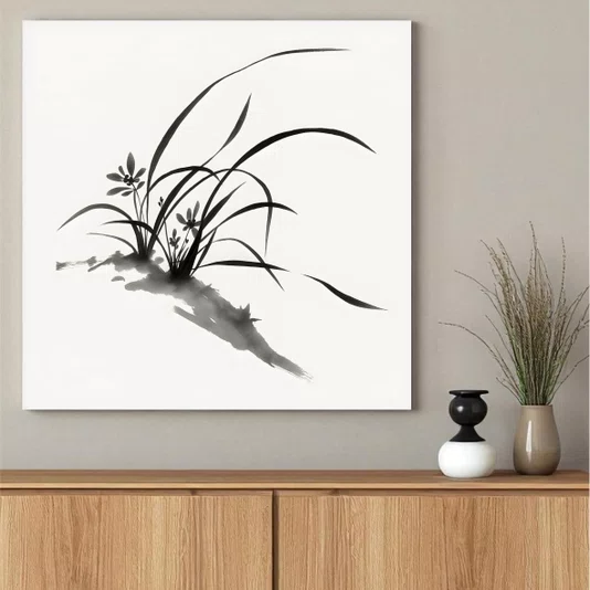 Placa Decorativa Furan Pintura de Flor Ornamental Orquídea Samurai no Estilo Sumiê