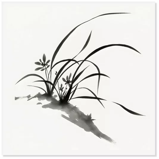 Placa Decorativa Furan Pintura de Flor Ornamental Orquídea Samurai no Estilo Sumiê