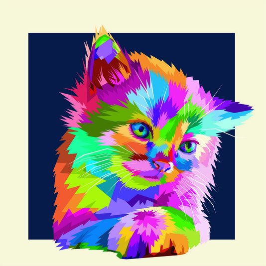 Placa Decorativa Gatinho Fofo Pop Art e Colorido Fundo Bege
