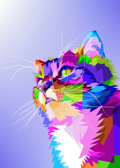 Placa Decorativa Gato Fofo Pop Art e Colorido Roxo