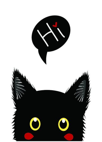Placa Decorativa Gato Preto Bochechas Vermelhas Frase: "Hi"