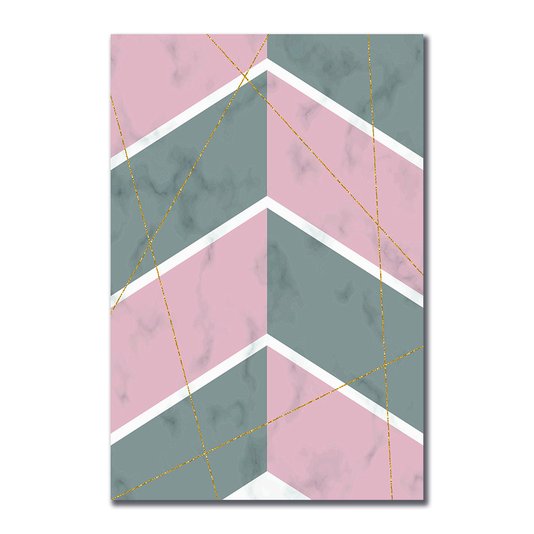 Placa Decorativa Geométrico Cinza Com Rosa