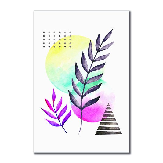 Placa Decorativa Geométrico Folhas Coloridas