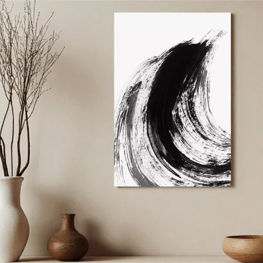 Placa Decorativa Inku Arte de Tinta Abstrata no Estilo Sumiê