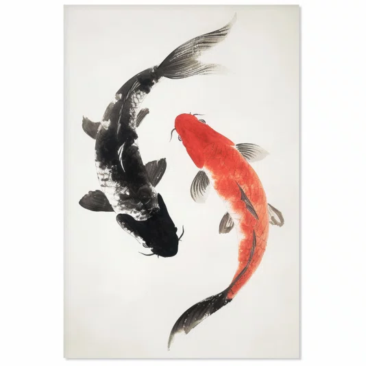 Placa Decorativa Koi Pintura de Carpas Nishikigoi no Estilo Sumiê