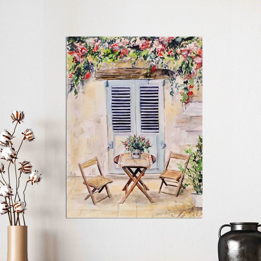 Placa Decorativa Mesa Com Cadeiras De Madeira Vintage