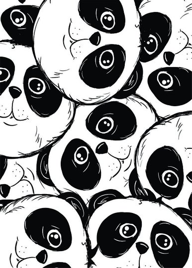 Placa Decorativa Muitos Pandas Fofos Preto e Branco