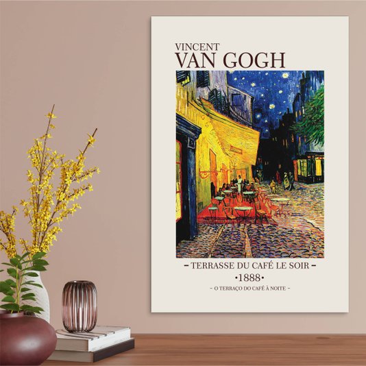 Placa Decorativa O Terraço do Café à Noite de Van Gogh