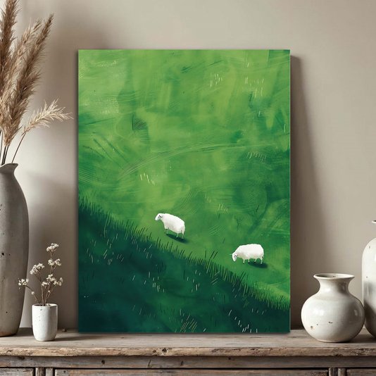 Placa Decorativa Ovelhas Em Um Pasto Verde Vintage
