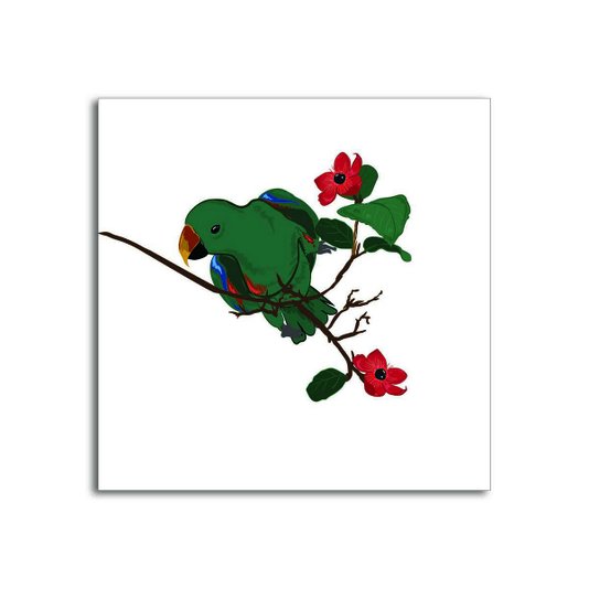 Placa Decorativa Papagaio com Flores Vermelhas