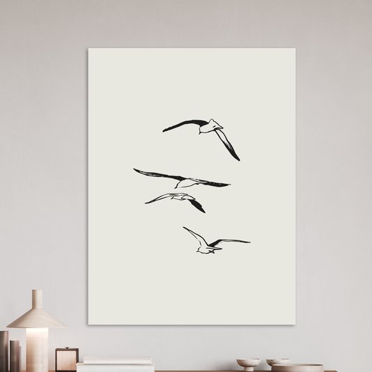 Placa Decorativa Pássaros Gaivotas Estilo Japandi