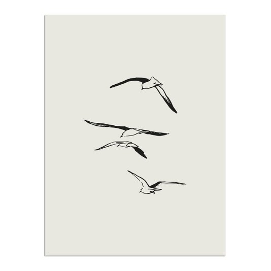 Placa Decorativa Pássaros Gaivotas Estilo Japandi
