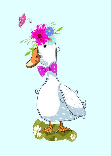 Placa Decorativa Pato Branco Com Flores Na Cabeça E Gravata Borboleta
