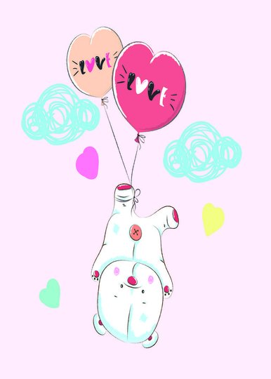 Placa Decorativa Pequeno Urso Fofo Preso Em Balões Frase: "Love"