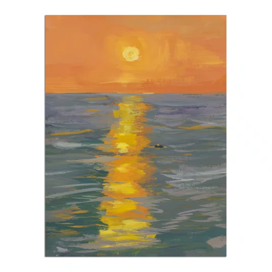 Placa Decorativa Pintura Pôr do Sol no Mar Estilo Modern Heritage
