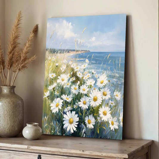 Placa Decorativa Praia Com Margaridas Vintage