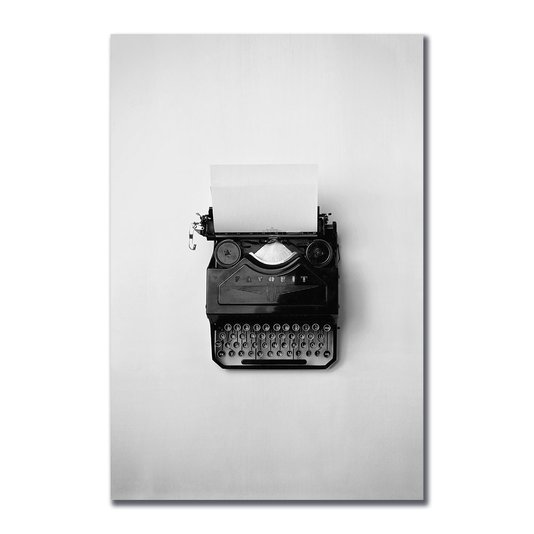 Placa Decorativa Preto e Branco Antiga Máquina de Escrever
