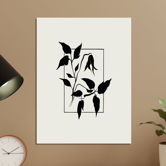 Placa Decorativa Ramo Com Flor Minimalista Estilo Japandi