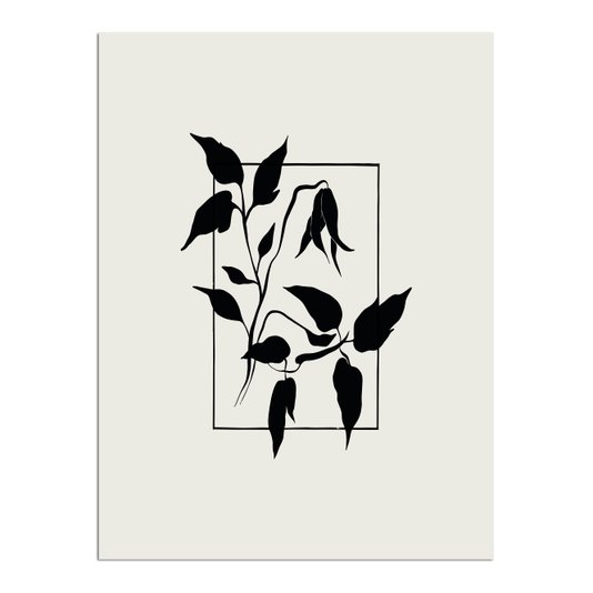 Placa Decorativa Ramo Com Flor Minimalista Estilo Japandi