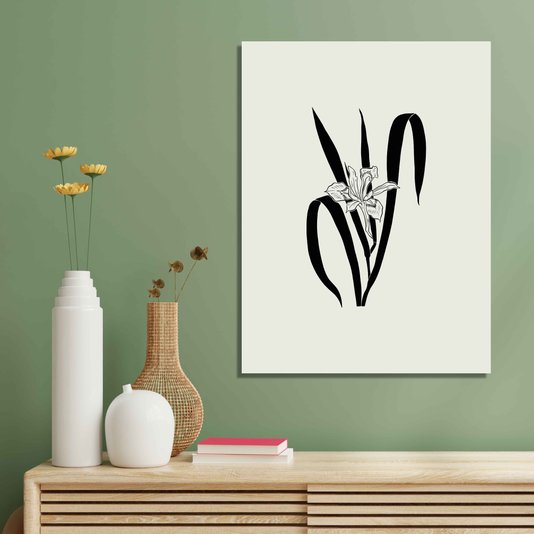 Placa Decorativa Ramo Com Flor Orquídea Estilo Japandi