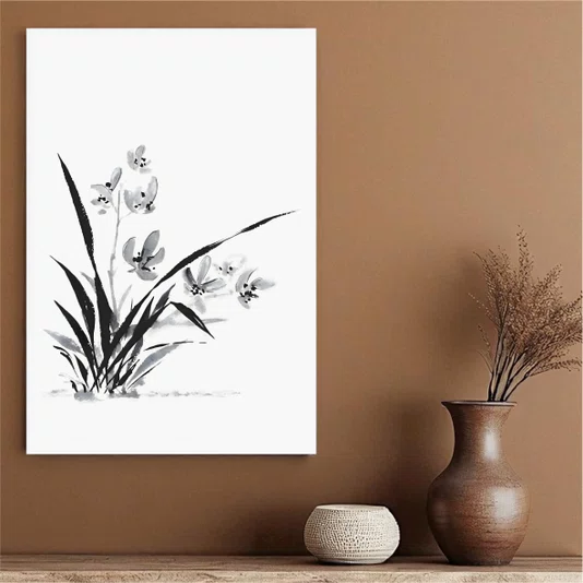 Placa Decorativa Ran Arte de Flor Ornamental Orquídea no Estilo Sumiê