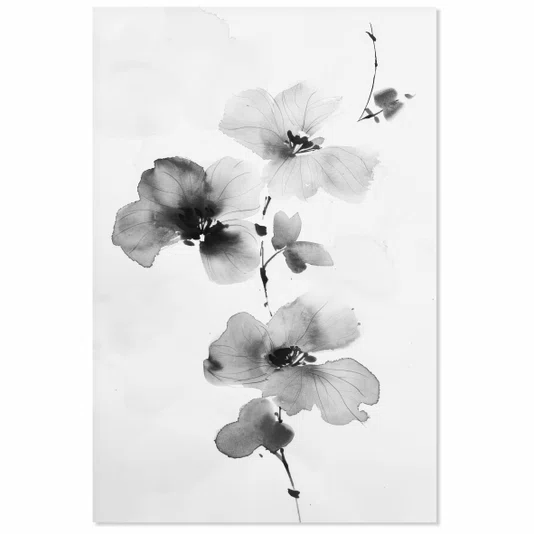 Placa Decorativa Ran Pintura de Flor Ornamental Orquídea no Estilo Sumiê