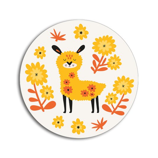 Placa Decorativa Redonda Animais Alpaca