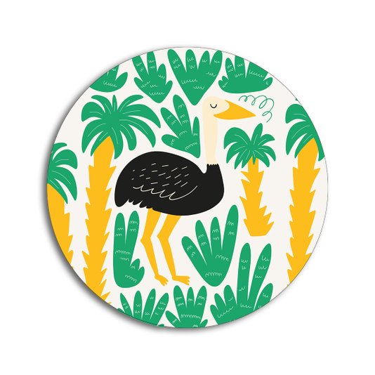 Placa Decorativa Redonda Animais Avestruz