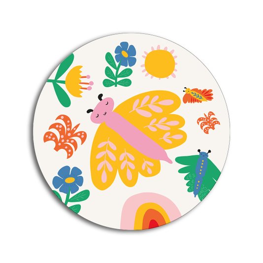 Placa Decorativa Redonda Animais Borboleta