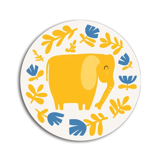 Placa Decorativa Redonda Animais Elefante