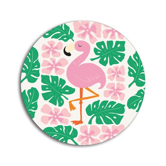 Placa Decorativa Redonda Animais Flamingo