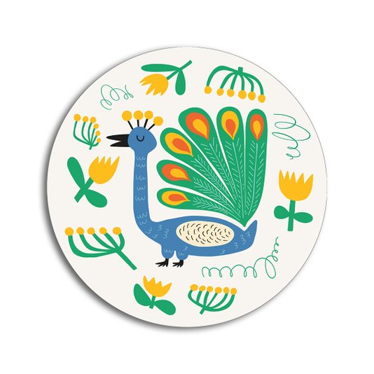 Placa Decorativa Redonda Animais Pavão