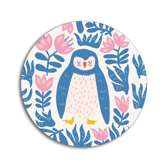 Placa Decorativa Redonda Animais Pinguim