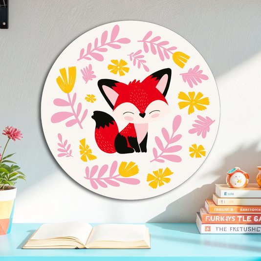 Placa Decorativa Redonda Animais Raposa