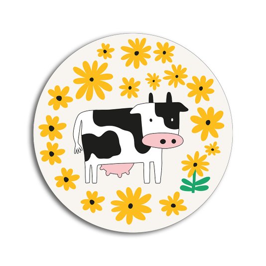 Placa Decorativa Redonda Animais Vaquinha