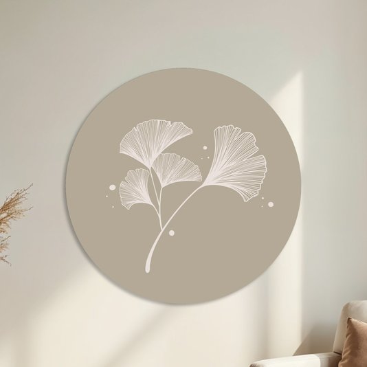 Placa Decorativa Redonda Folhas Ginkgo Biloba Estilo Japandi