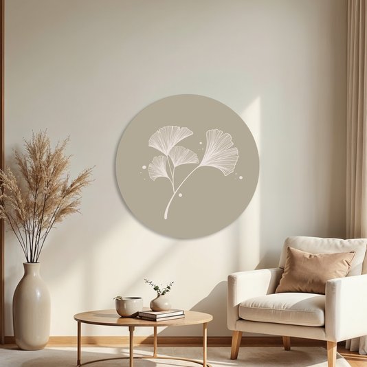 Placa Decorativa Redonda Folhas Ginkgo Biloba Estilo Japandi