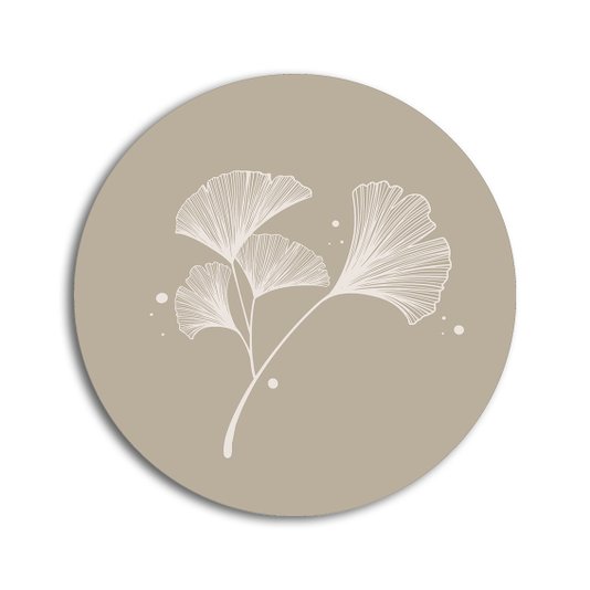 Placa Decorativa Redonda Folhas Ginkgo Biloba Estilo Japandi