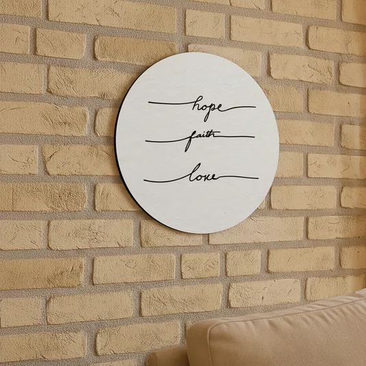 Placa Decorativa Redonda Frase Hope Faith Love Placa Decorativa Redonda Frase Hope Faith Love