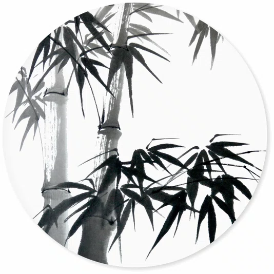 Placa Decorativa Redonda Take Pintura de Bambu no Estilo Sumiê
