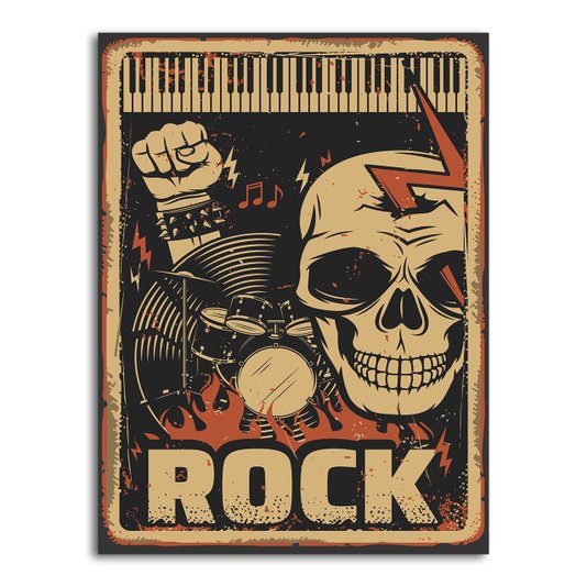 Placa Decorativa Rock And Roll Crânio