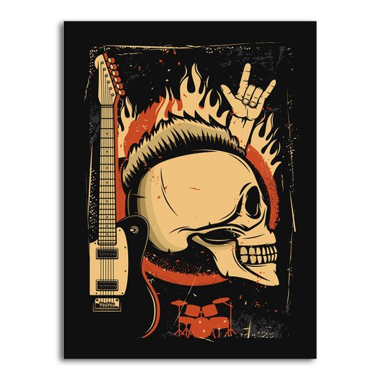 Placa Decorativa Rock And Roll Crânio E Guitarra