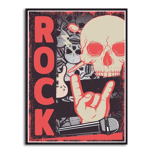 Placa Decorativa Rock And Roll Crânio E Mão