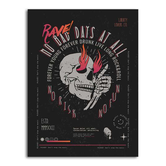Placa Decorativa Rock And Roll Crânio No Bad Days At All