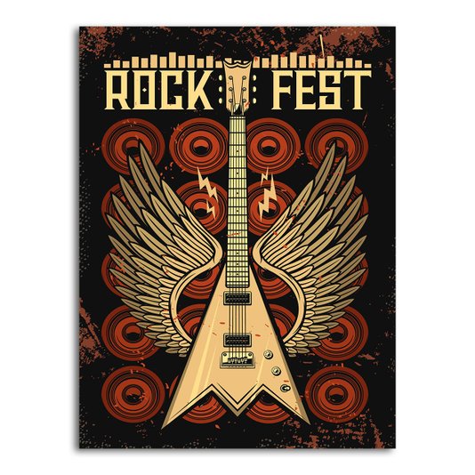 Placa Decorativa Rock And Roll Fest Guitarra Com Asas