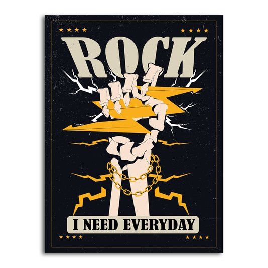 Placa Decorativa Rock And Roll Mão Esqueleto Com Raio