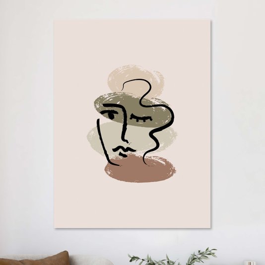 Placa Decorativa Rosto Abstrato Minimalista Estilo Japandi